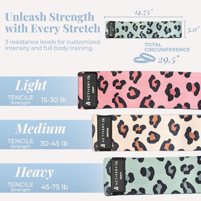 Leopard Print Fabric Resistance Bands – 3-Piece Non-Slip Workout Set