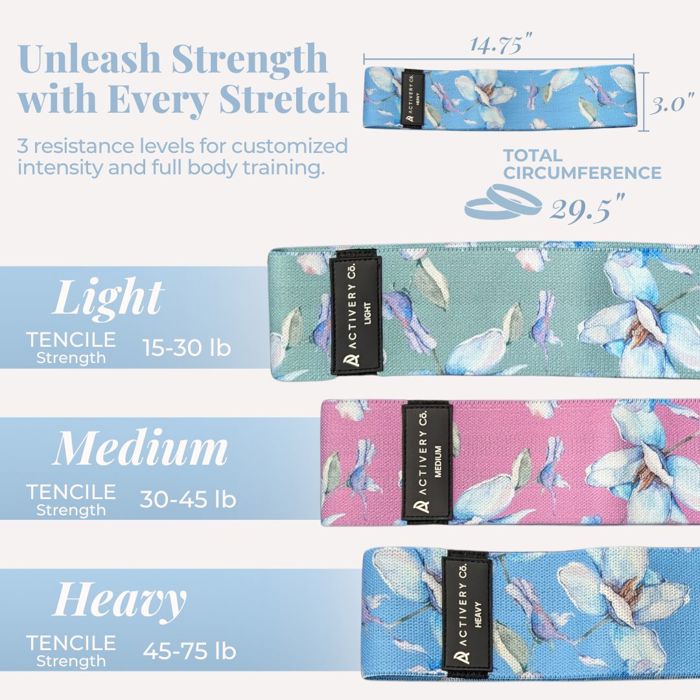 Floral Fabric Resistance Bands – 3-Piece Non-Slip Workout Kit