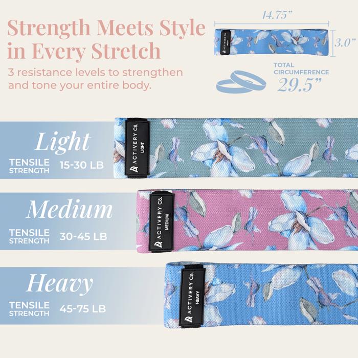 Floral Fabric Resistance Bands – 3-Piece Non-Slip Workout Kit