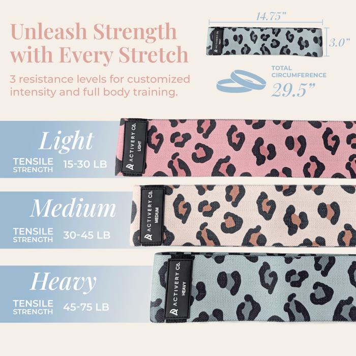 Leopard Print Fabric Resistance Bands – 3-Piece Non-Slip Workout Set