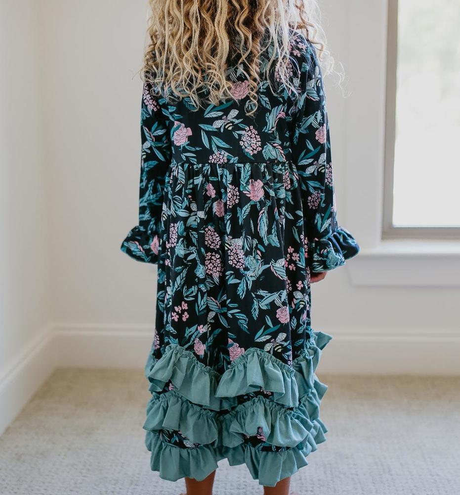 3 Ruffle Black Floral Dress