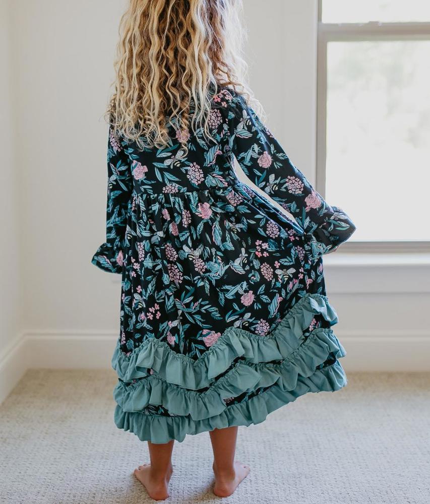 3 Ruffle Black Floral Dress