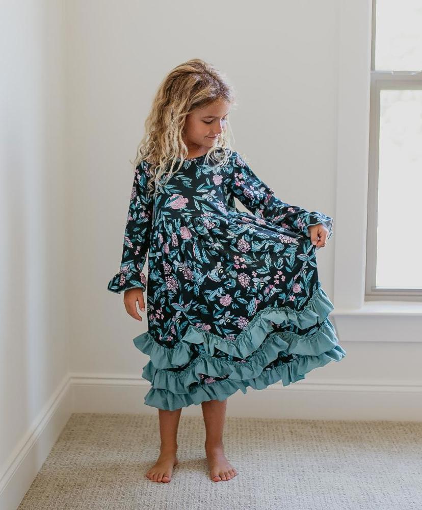 3 Ruffle Black Floral Dress