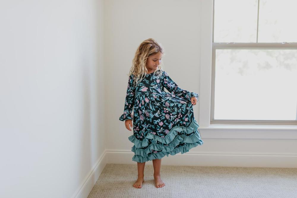 3 Ruffle Black Floral Dress