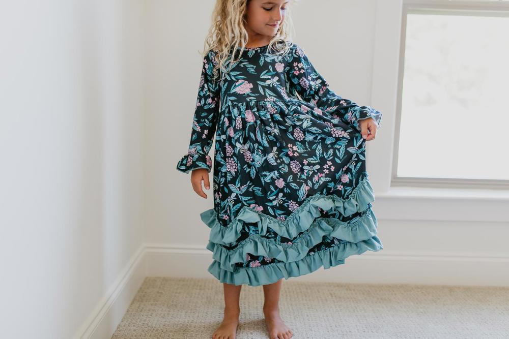 3 Ruffle Black Floral Dress