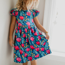  Blue Floral Flutter Dress