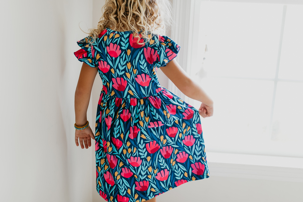 Blue Floral Flutter Dress