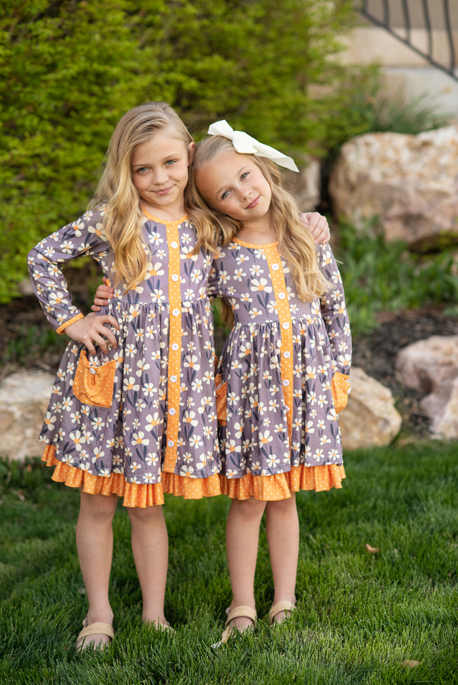 Gray Mustard Floral Dress