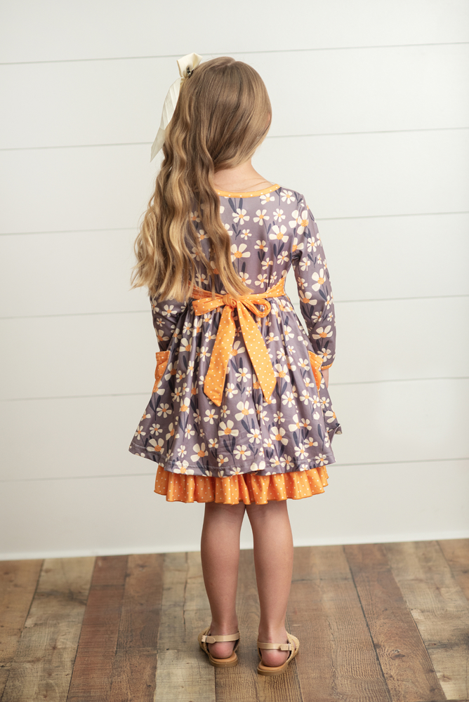 Gray Mustard Floral Dress