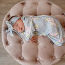  Gray Blue Floral Baby Gown and Bow Headband