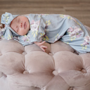  Gray Blue Floral Baby Gown and Bow Headband