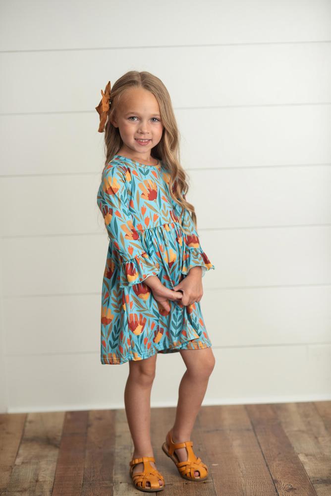 Claire Mustard Teal Floral Dress