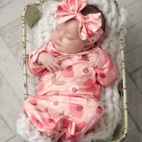 Pink Flower Stem Baby Gown