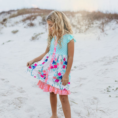 Sky Blue Floral Pocket Dress