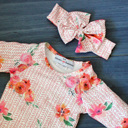  Peach Rose Baby Gown and Bow Headband