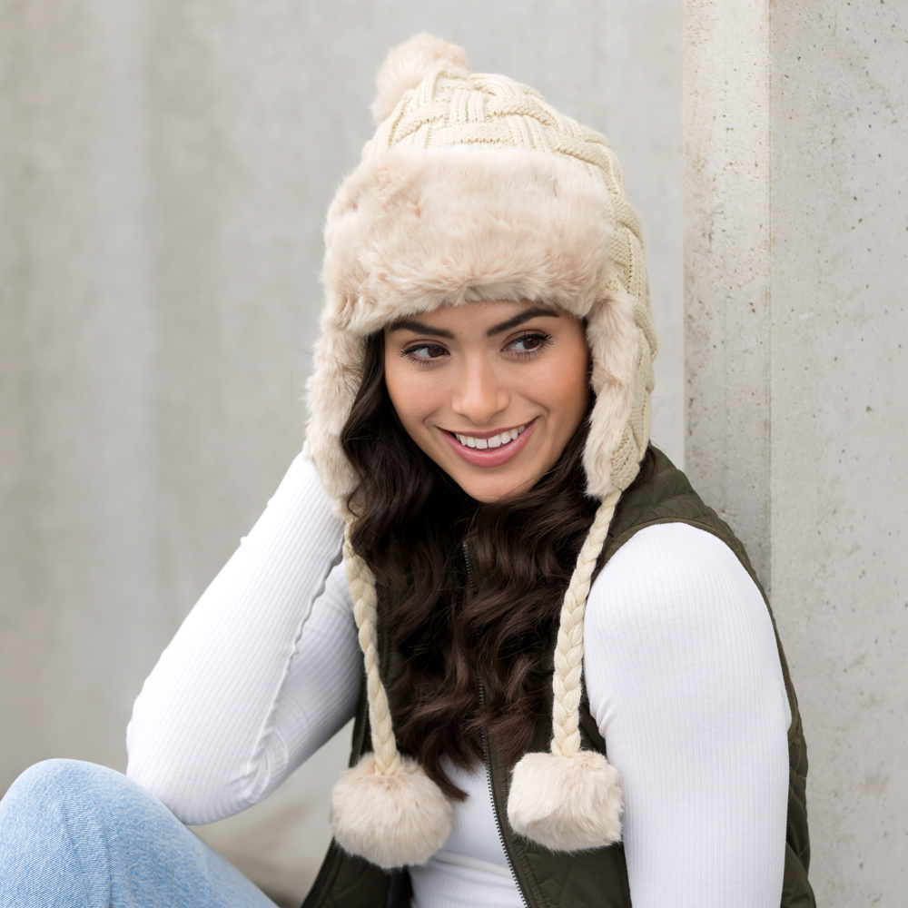 Cable Weave Pom Trapper Hat | AILI'S CORNER