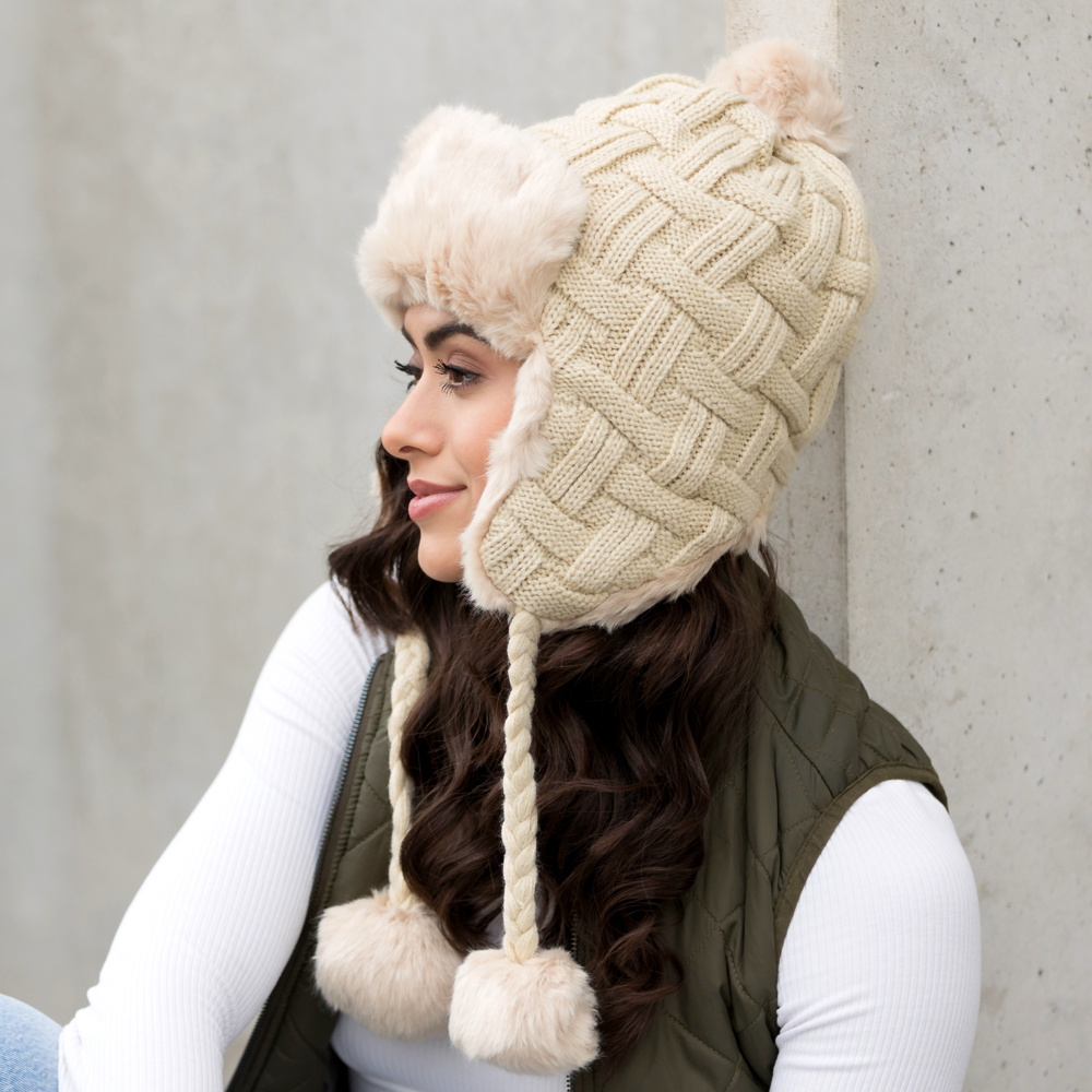 Cable Weave Pom Trapper Hat | AILI'S CORNER