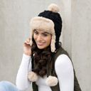 Black Cable Weave Pom Trapper Hat | AILI'S CORNER