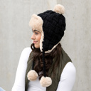 Black Cable Weave Pom Trapper Hat | AILI'S CORNER