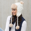 Ivory Cable Weave Pom Trapper Hat | AILI'S CORNER