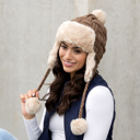 Taupe Cable Weave Pom Trapper Hat | AILI'S CORNER