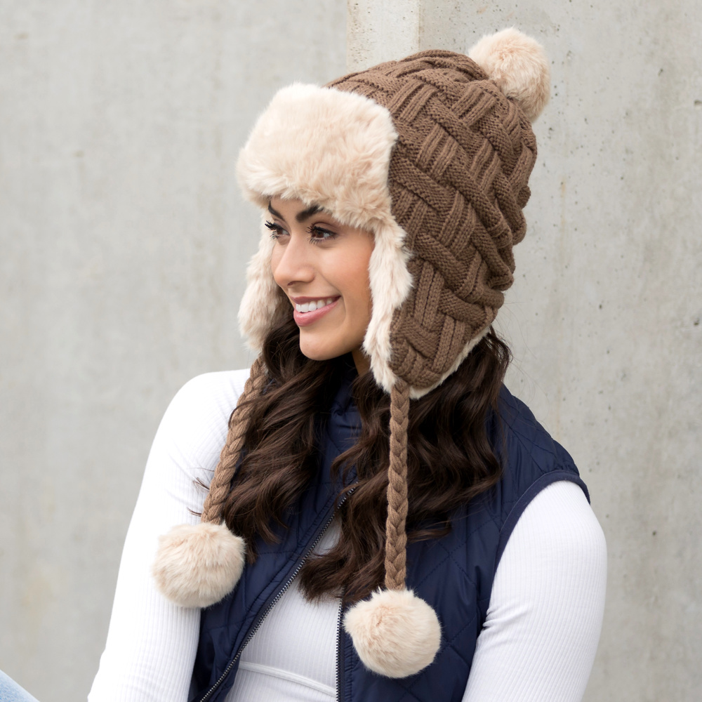 Cable Weave Pom Trapper Hat | AILI'S CORNER