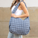 Slate Blue Taylor Quilted Puffer Tote | AILI'S CORNER