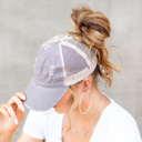 Gray Distressed Adjustable Messy Bun Caps | AILI'S CORNER