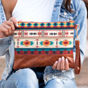 Teal Beige Aztec/ Tan Aztec Boho Clutch | AILI'S CORNER