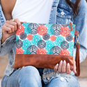 Teal Rust Starburst/ Tan Aztec Boho Clutch | AILI'S CORNER