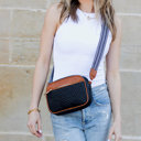 Black/Cognac Everly Vegan Leather Camera Crossbody