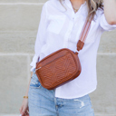 Cognac Everly Vegan Leather Camera Crossbody