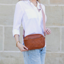 Cognac Everly Vegan Leather Camera Crossbody