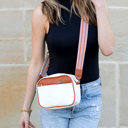 White/Cognac Everly Vegan Leather Camera Crossbody