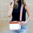 White/Cognac Everly Vegan Leather Camera Crossbody