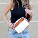 White/Cognac Everly Vegan Leather Camera Crossbody