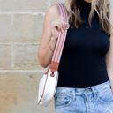 White/Cognac Everly Vegan Leather Camera Crossbody