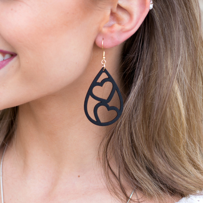 Wooden Heart Teardrop Earrings | AILI'S CORNER