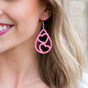 Pink Wooden Heart Teardrop Earrings | AILI'S CORNER