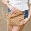 Khaki Sofia Foldover Straw Crossbody Bag