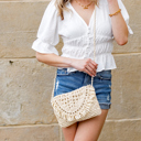 Straw Sofia Foldover Straw Crossbody Bag