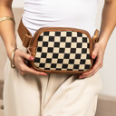Cognac Alva Mixed Media Check Sling Belt Bum Bag