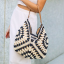 Black Multi Dahlia Woven Straw Shoulder Bag | AILI'S CORNER