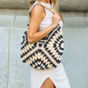 Black Multi Dahlia Woven Straw Shoulder Bag | AILI'S CORNER