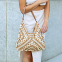 Khaki Multi Dahlia Woven Straw Shoulder Bag | AILI'S CORNER