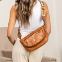 Cognac Callie Fold-Over Leather Crossbody Sling Bag | AILI'S CORNER
