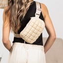 Almond Evyn Quilted Puffer Sling Belt Bum Bag | AILI'S CORNER