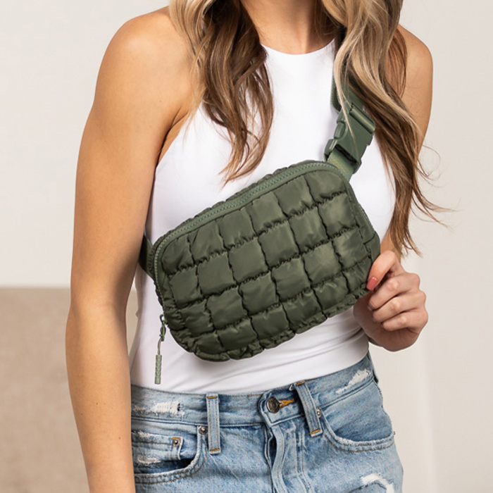 Evyn Quilted Puffer Sling Belt Bum Bag | AILI'S CORNER