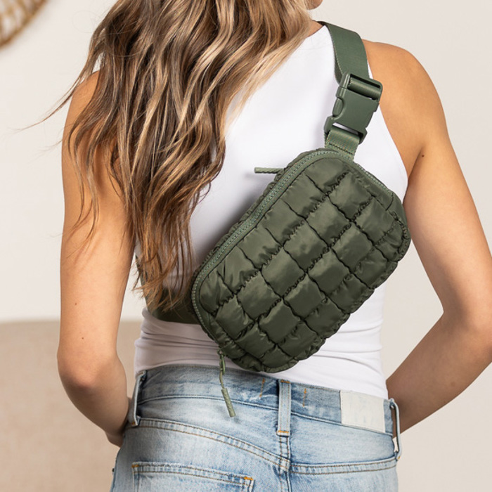 Evyn Quilted Puffer Sling Belt Bum Bag | AILI'S CORNER