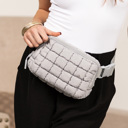 Gray Evyn Quilted Puffer Sling Belt Bum Bag | AILI'S CORNER